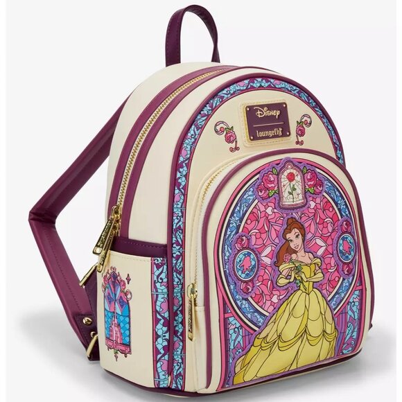 Loungefly Disney Beauty And The Beast Stained Glass Mini Backpack Belle Bag New - Picture 2 of 4